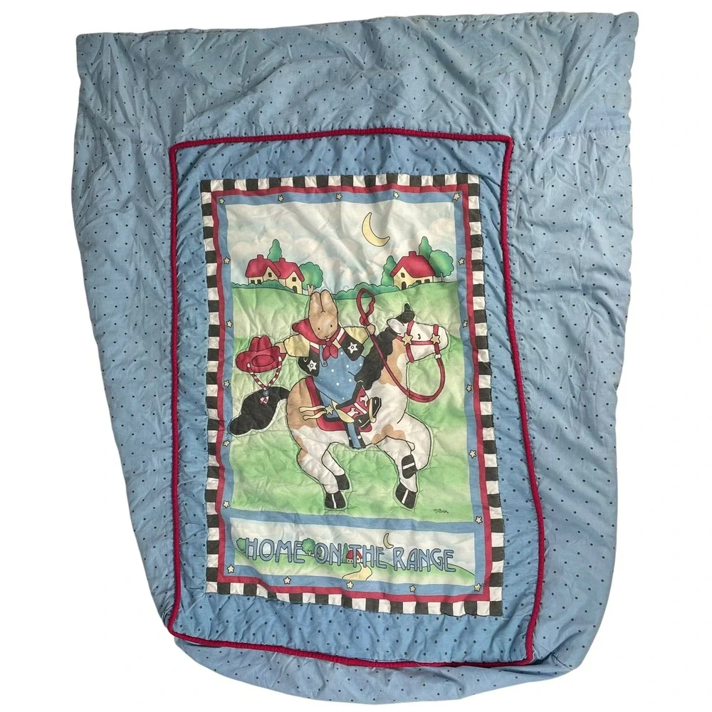 Vintage Daisy Kingdom Baby Quilt Crib Home on the Range Dots‎ Cowboy Bunny 90s